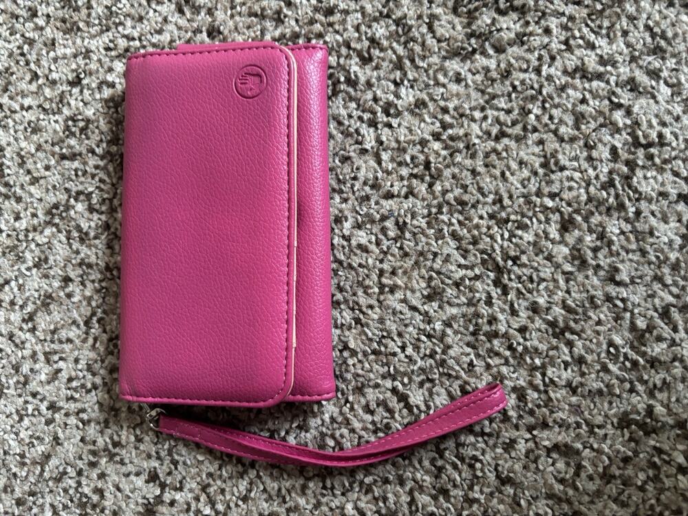 Women’s Pink/Beige Solid Wristlet Wallet w/ Strap, Folding, Card Slots, ID74